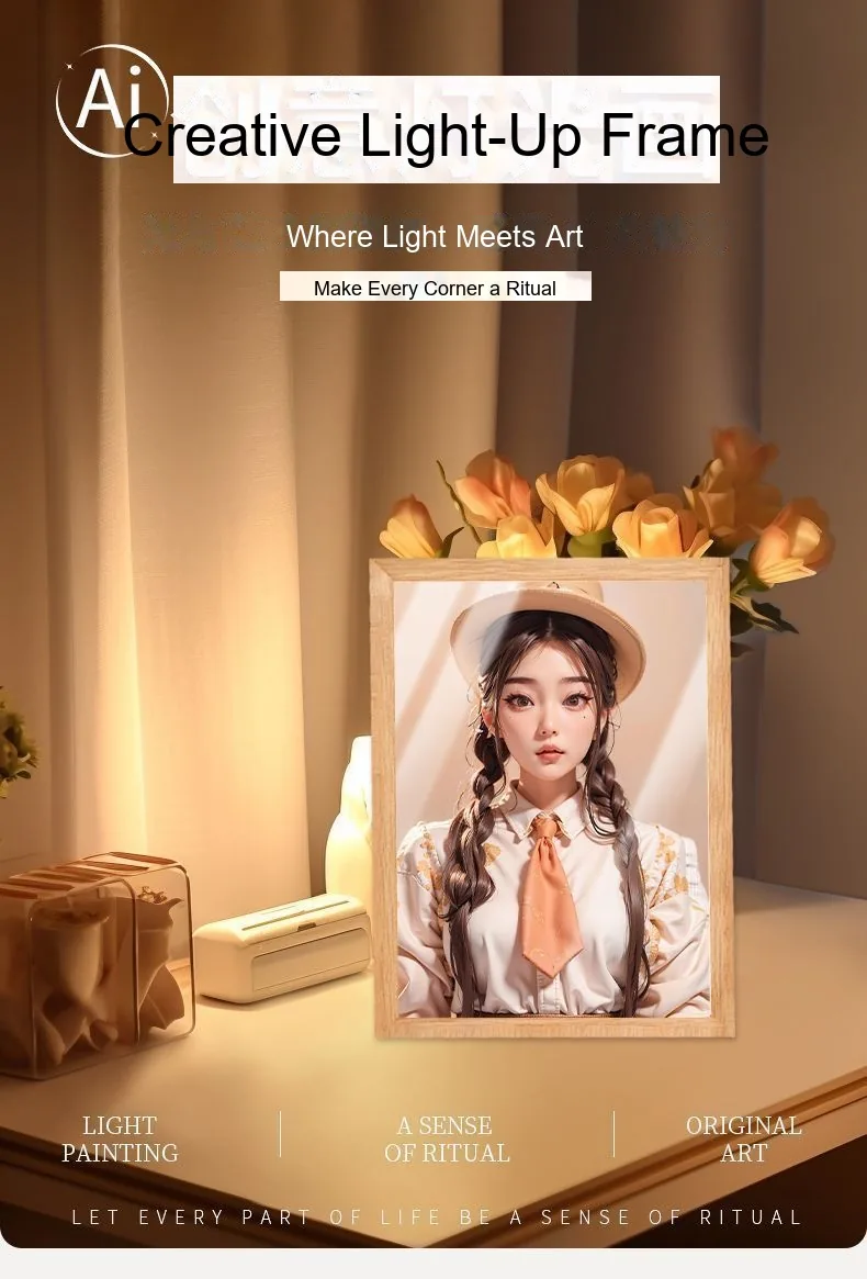 Mirror Light-Up Custom Photo Frame — Luminous Picture Frame Night Light - detail 4