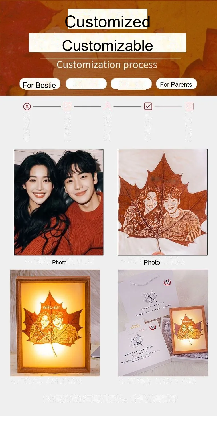 Custom Sycamore-Leaf Engraved Photo — Handcrafted Keepsake (Anniversary / Valentine's) - detail 6
