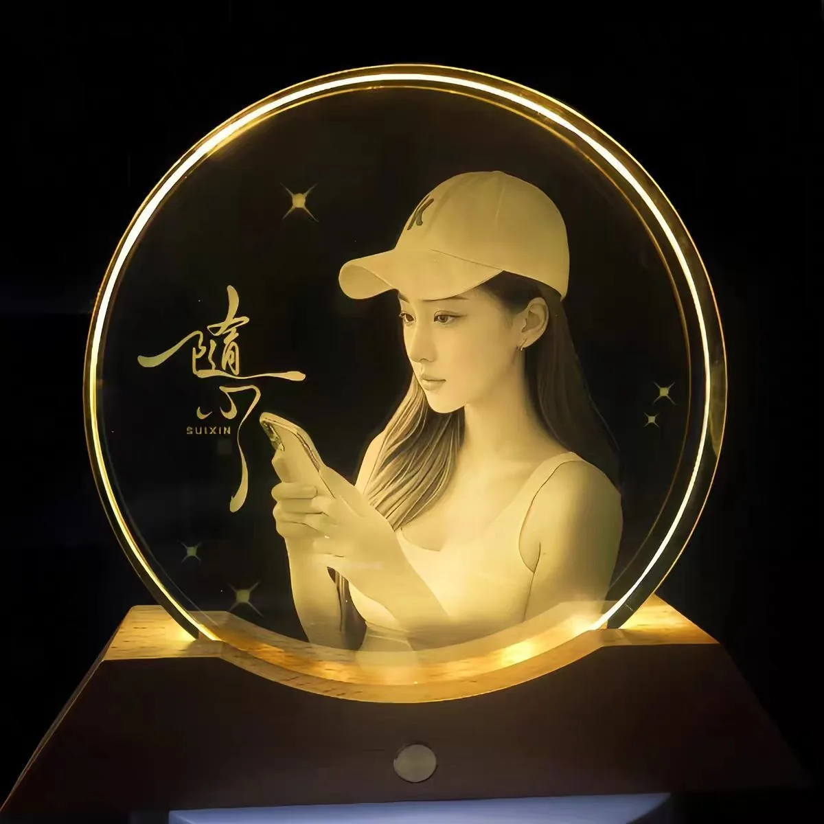 Custom 3D Laser-Carved Crystal Photo — Inner-Engraved Keepsake with Light Base - detail 7