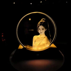 Custom 3D Laser-Carved Crystal Photo — Inner-Engraved Keepsake with Light Base