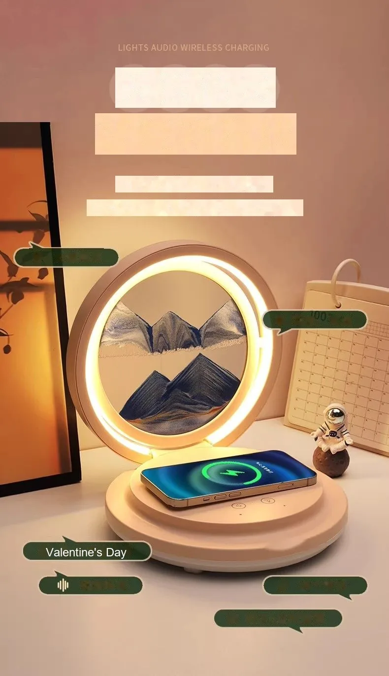 Custom Engraved Flowing-Sand Smart Lamp — Wireless-Charging Bluetooth Speaker - detail 10