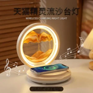 Custom Engraved Flowing-Sand Smart Lamp — Wireless-Charging Bluetooth Speaker