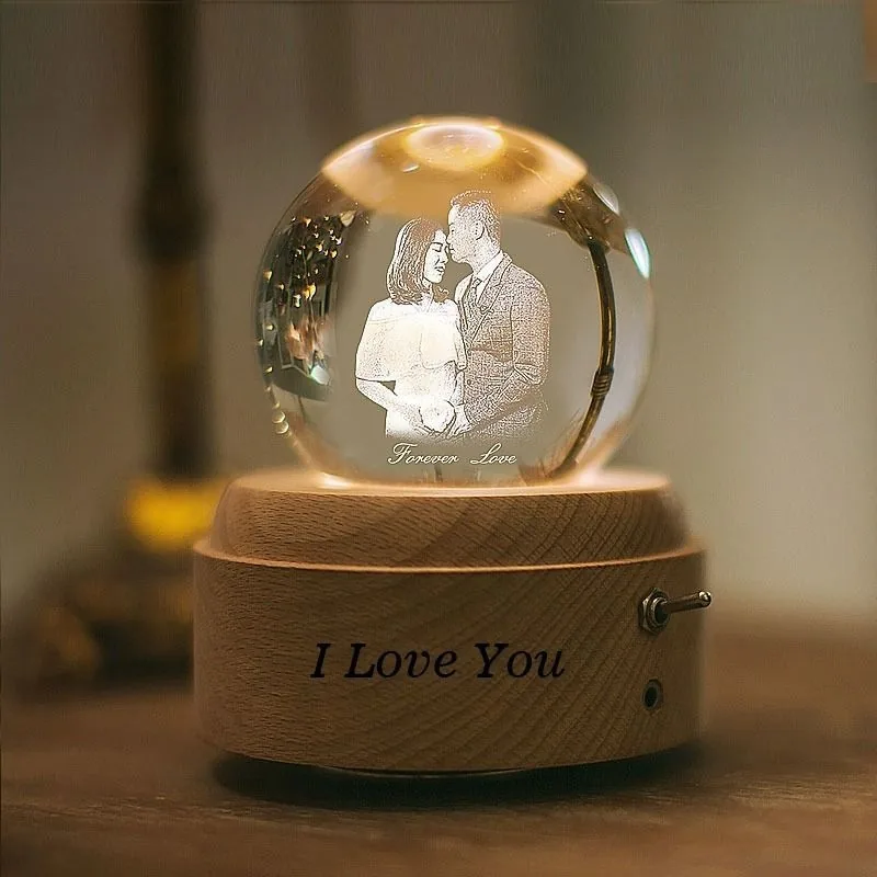 Custom Glowing Crystal Ball Music Box — Photo Snow Globe Keepsake - detail 1