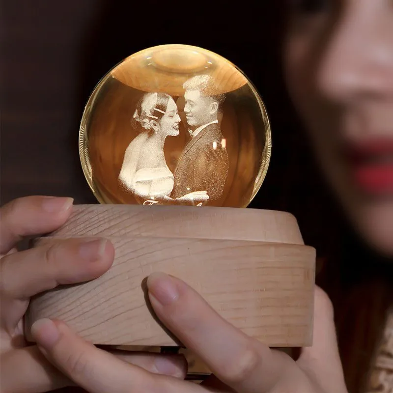 Custom Glowing Crystal Ball Music Box — Photo Snow Globe Keepsake - detail 3
