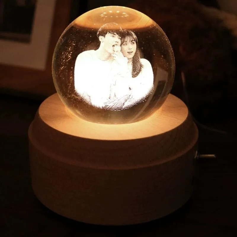 Custom Glowing Crystal Ball Music Box — Photo Snow Globe Keepsake - Image 2