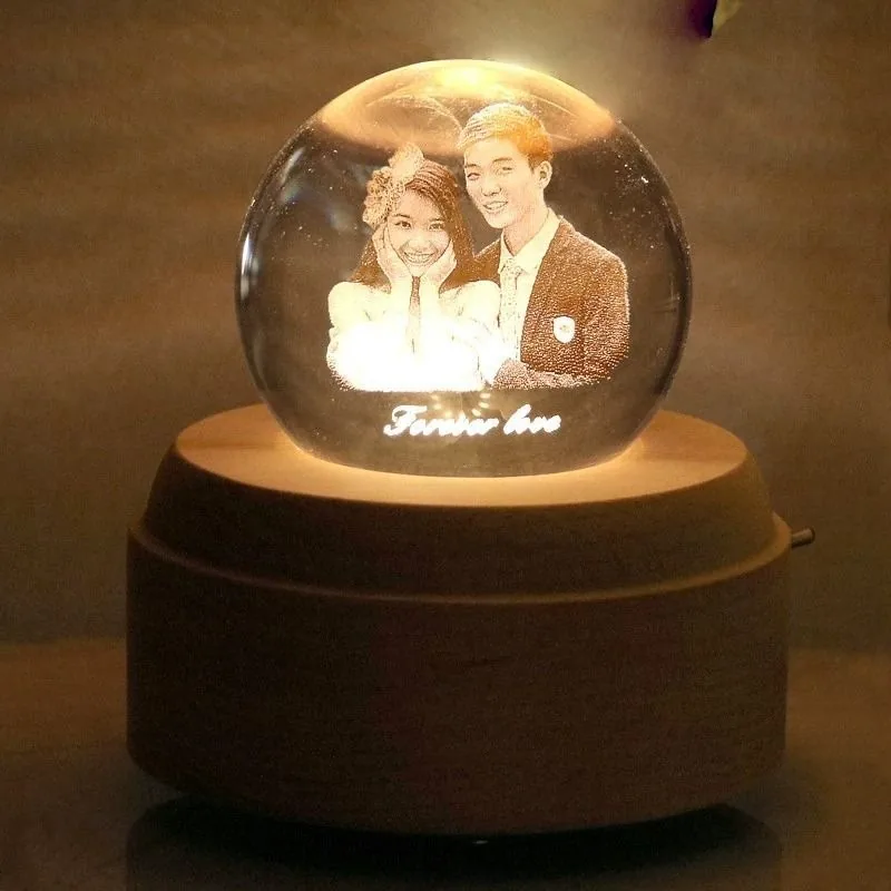 Custom Glowing Crystal Ball Music Box — Photo Snow Globe Keepsake - Image 3