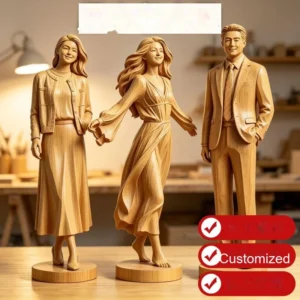 Custom Wood-Carved Figure — Realistic Portrait Statue (Anniversary / Holiday)