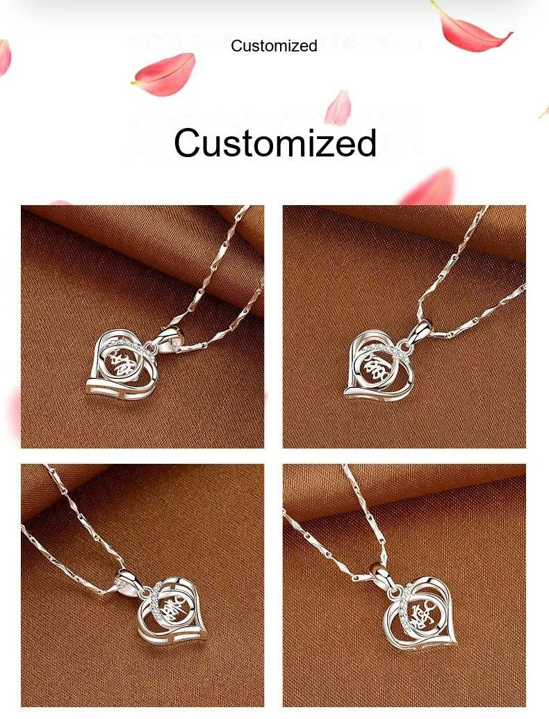 Custom Engraved Heart Necklace — 999 Silver Collarbone Chain (2026 New) - detail 7