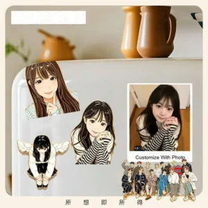 Custom Anime Character Fridge Magnet — Personalized Photo Magnet (Gold-Stamped)