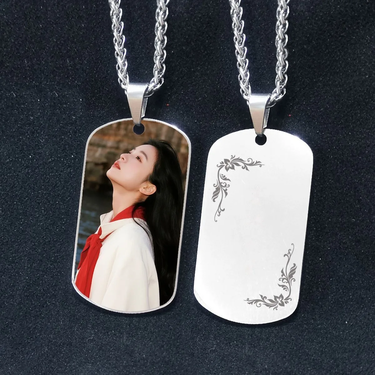 Custom Color Photo Pendant — Titanium Steel Necklace with Silver Plating - detail 4