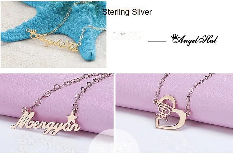 Custom Initial Pendant Necklace — Sterling Silver Letter Collarbone Chain - detail 6