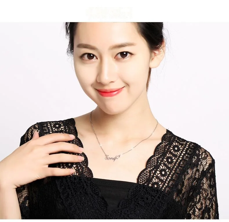 Custom Initial Pendant Necklace — Sterling Silver Letter Collarbone Chain - detail 11