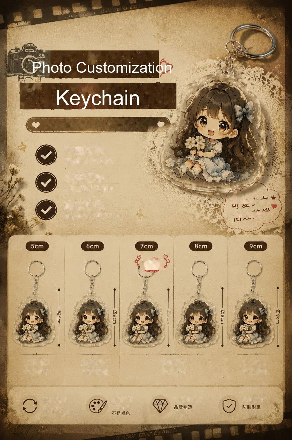 Custom Acrylic Photo Keychain — Anime / Hand-Drawn Bag Charm - detail 10