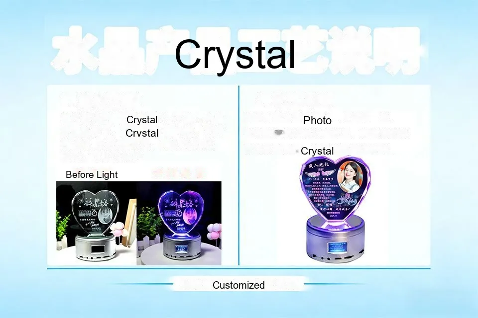 Custom Crystal Heart Night Light with Engraved Message (Anniversary / Birthday) - detail 3