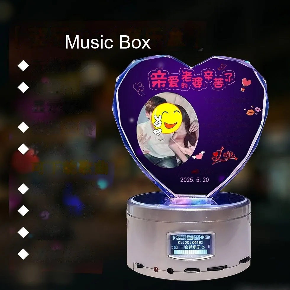 Custom Crystal Heart Night Light with Engraved Message (Anniversary / Birthday) - detail 7