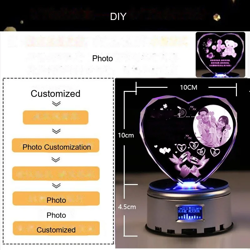 Custom Crystal Heart Night Light with Engraved Message (Anniversary / Birthday) - detail 9