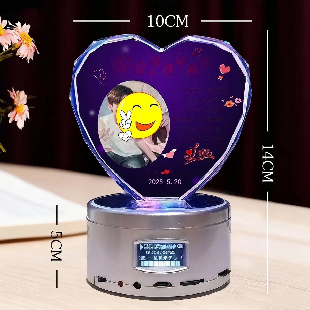 Custom Crystal Heart Night Light with Engraved Message (Anniversary / Birthday) - detail 12