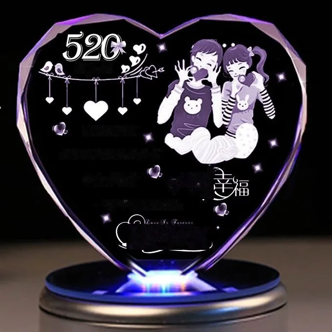 Custom Crystal Heart Night Light with Engraved Message (Anniversary / Birthday) - detail 18