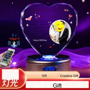 Custom Crystal Heart Night Light with Engraved Message (Anniversary / Birthday)