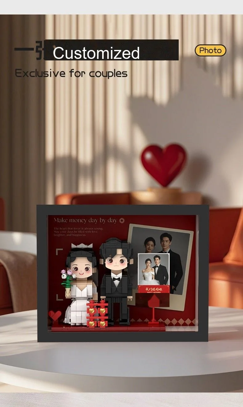 Custom Q-Style Brick Figure — DIY Building Block Portrait with Frame - detail 3