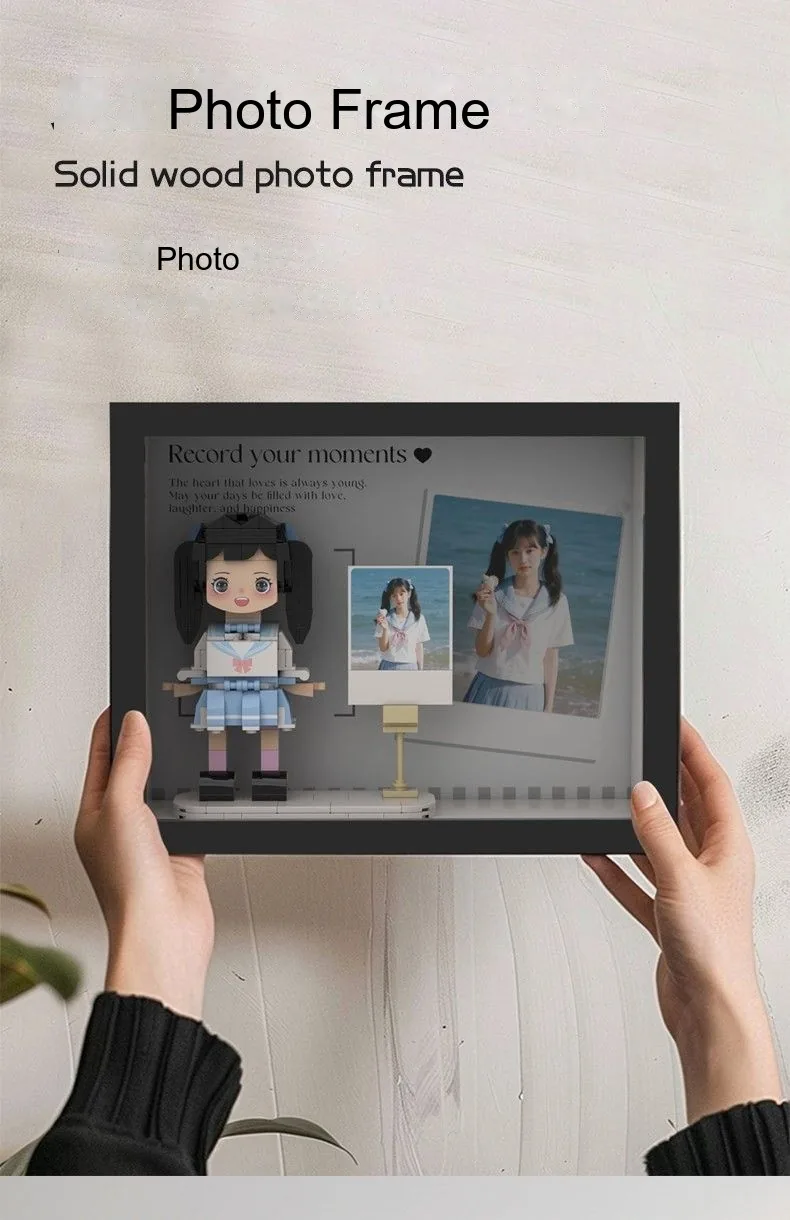 Custom Q-Style Brick Figure — DIY Building Block Portrait with Frame - detail 4