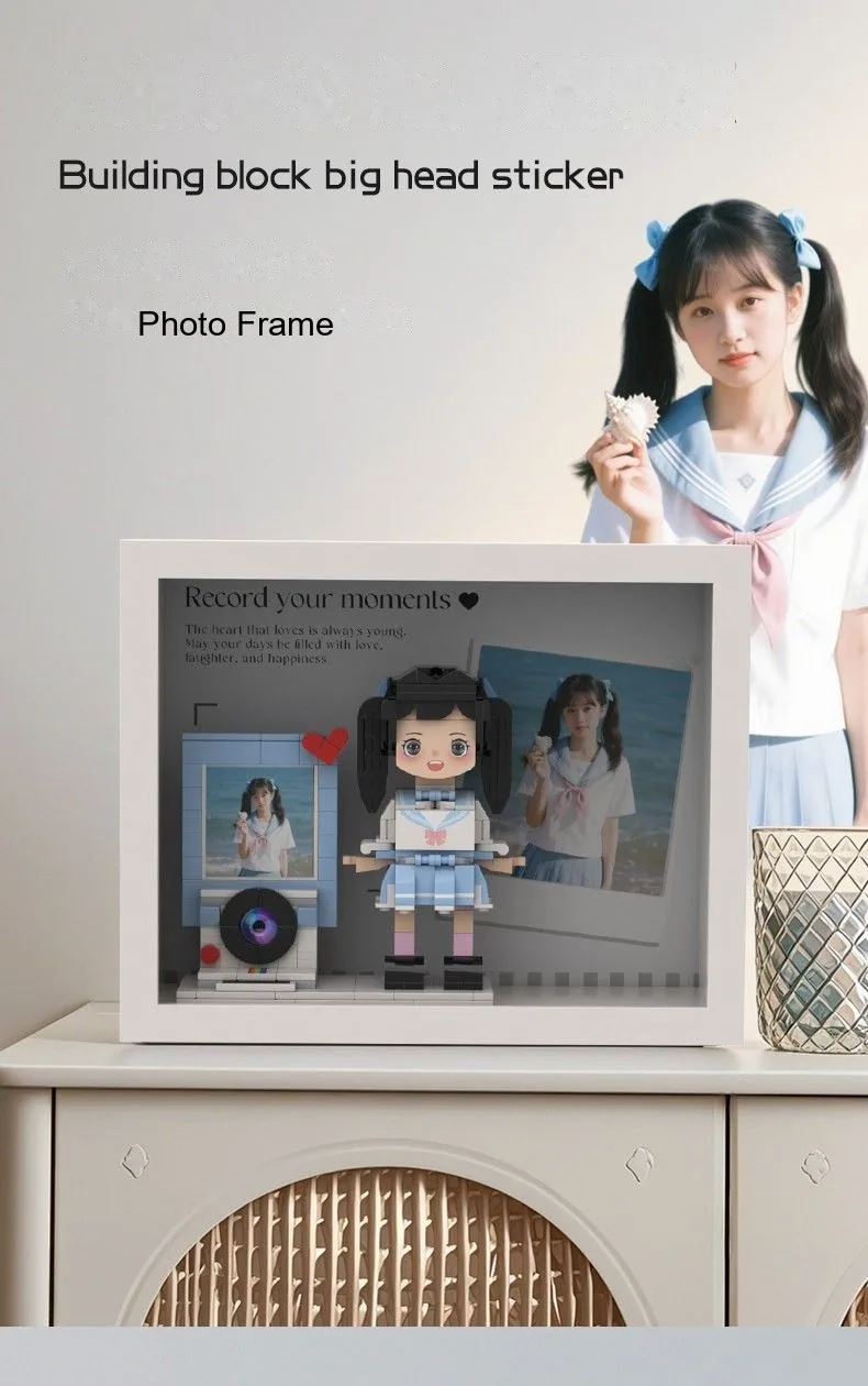 Custom Q-Style Brick Figure — DIY Building Block Portrait with Frame - detail 5