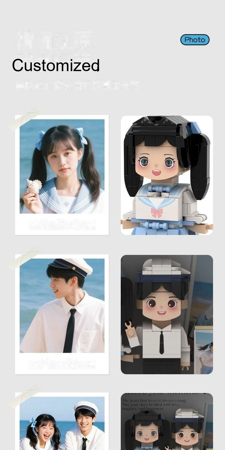 Custom Q-Style Brick Figure — DIY Building Block Portrait with Frame - detail 7