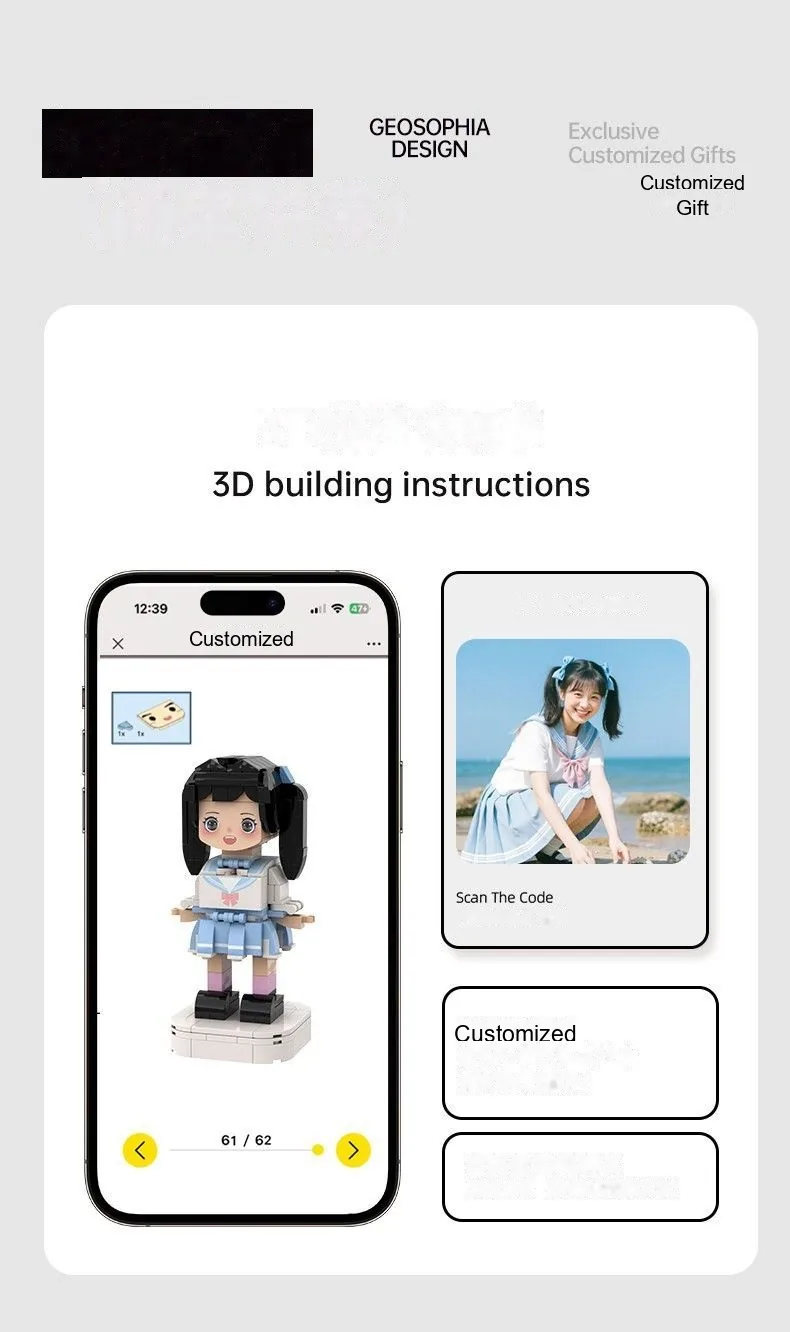 Custom Q-Style Brick Figure — DIY Building Block Portrait with Frame - detail 9