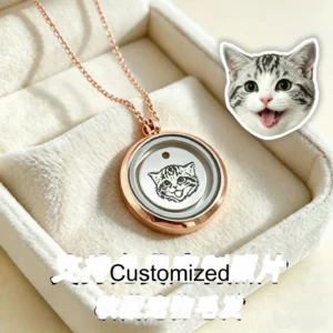 Custom Pet Memorial Locket Necklace — Laser-Engraved Photo Pendant (Opens for Keepsakes)