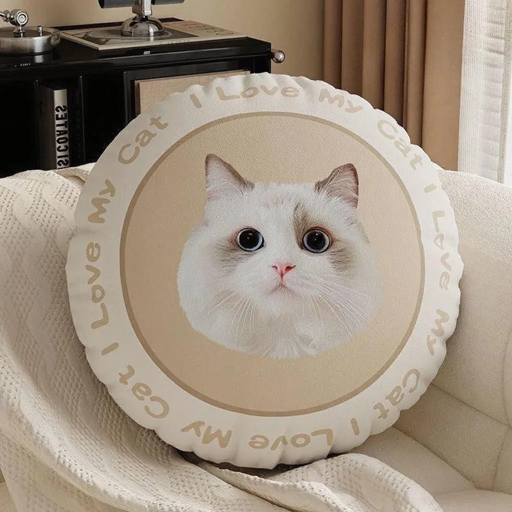 Custom Pet-Face Round Pillow — Photo Cushion from Your Cat / Dog - detail 5